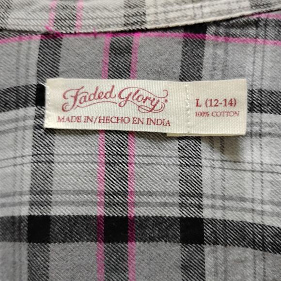 🖤🩷Faded Glory Plaid Flannel Shirt Lot of 2 L Black Pink Blue Brown Bundle 💙🤎 - Picture 12 of 15